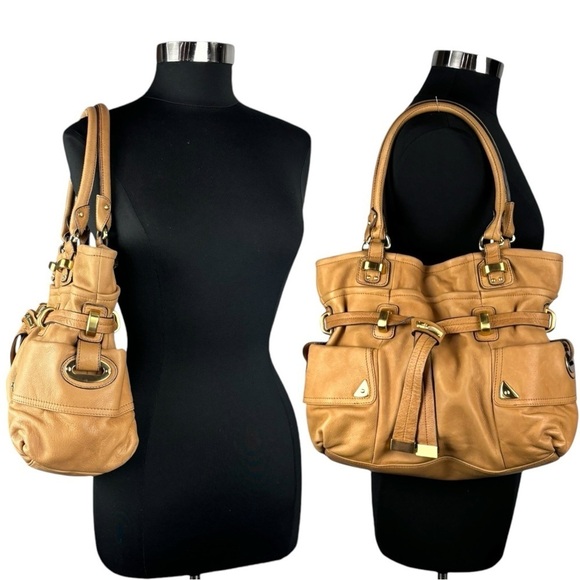 B. MAKOWSKY EDEN CAMEL TAN PEBBLED LEATHER SLOUCHY OVERSIZED SHOPPER TOTE BAG - Picture 3 of 15